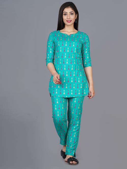 turquoise arrow print pyjama set - 20265380 - Very Small Image - 1