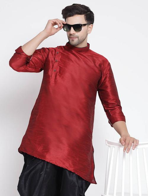 men mandarin neck solid asymmetric short kurta - 20266174 - Very Small Image - 1