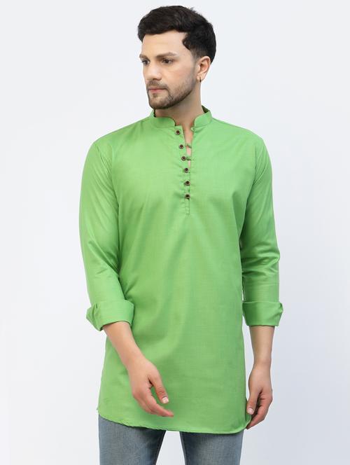 men mandarin neck solid short kurta - 20266250 - Very Small Image - 1