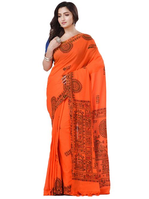 Women's Warli Orange Colored Saree With Blouse - 20266287 - Very Small Image - 1