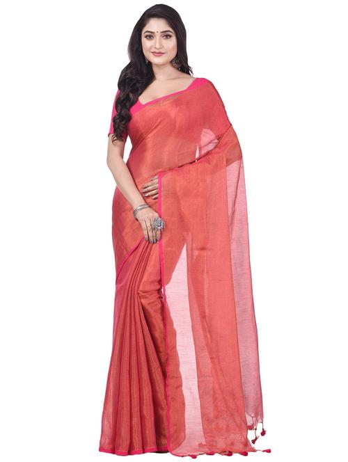 Women's Solid Peach Colored Saree With Blouse - 20266321 - Very Small Image - 1