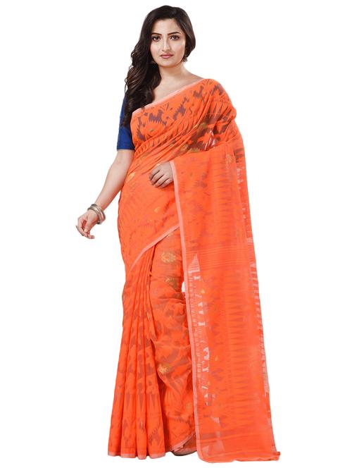 Women's Self Design Orange Colored Saree With Blouse - 20266366 - Very Small Image - 1