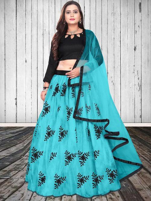 turquoise colored flared lehenga - 20268109 - Very Small Image - 1