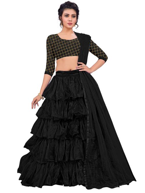 black colored tiered lehenga - 20268180 - Very Small Image - 1