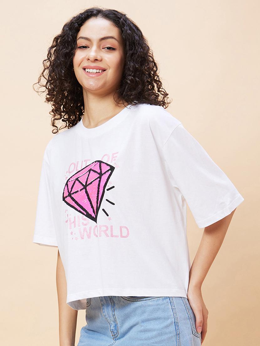 women white cotton boxy t-shirt - 20271723 - Standard Image - 1