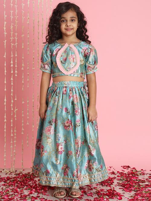 blue floral print lehenga choli - 20272011 - Very Small Image - 1