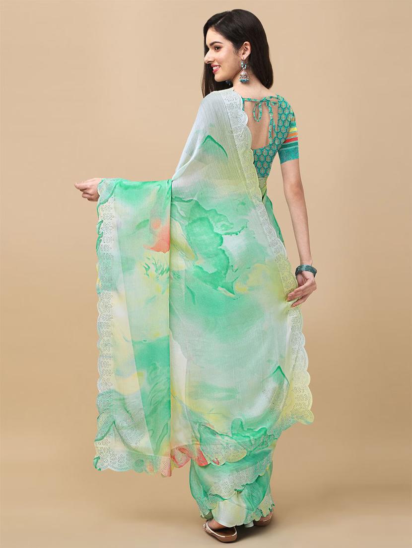 women's tie & dye light green colored saree with blouse - 20273389 - Zoom Image - 3