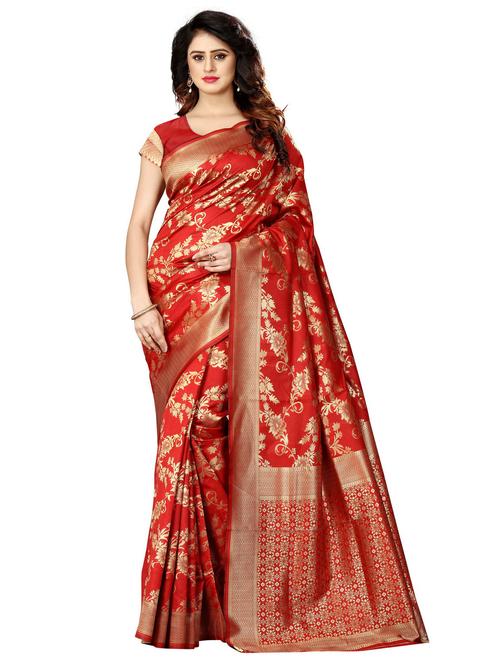 women's self design red colored saree with blouse - 20273465 - Very Small Image - 1