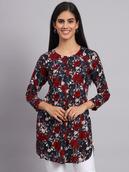 women black floral printed side slit kurti - 20273769 - Very Small Image - 1