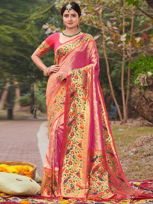Women's Self Design Pink Colored Saree With Blouse - 20275678 - Very Small Image - 1