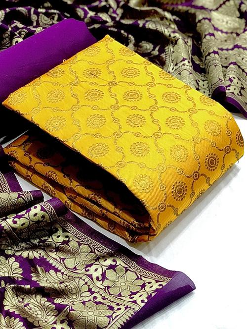women yellow banarasi unstitched suits - 20275898 - Very Small Image - 1