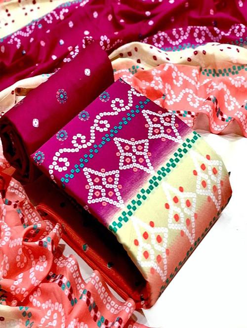 women pink bandhani print unstitched suits - 20276054 - Very Small Image - 1