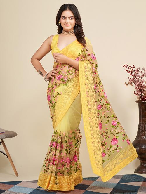 women's embroidered saree with blouse - 20276425 - Very Small Image - 1