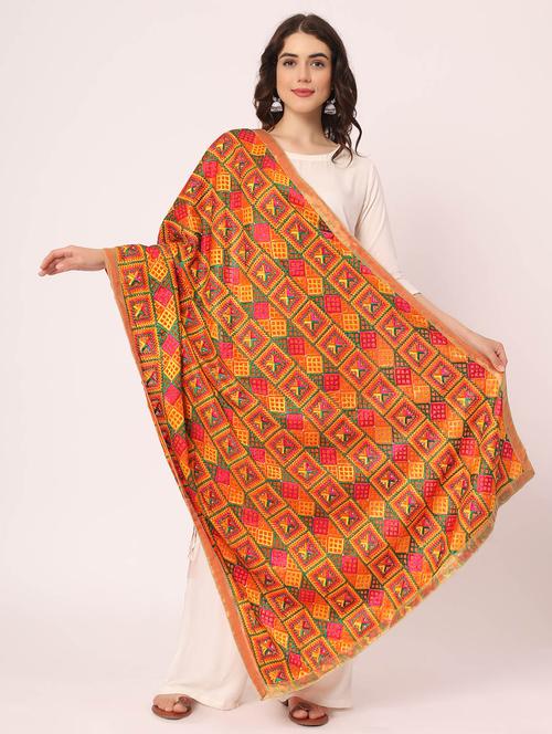 orange phulkari dupatta - 20276614 - Very Small Image - 1