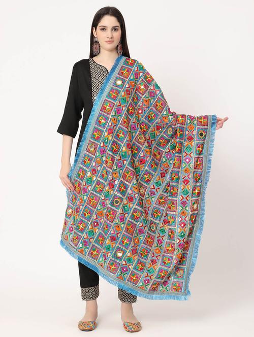 blue phulkari dupatta - 20276694 - Very Small Image - 1