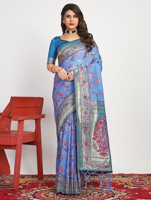 women's self design blue colored saree with blouse - 20277525 - Very Small Image - 1