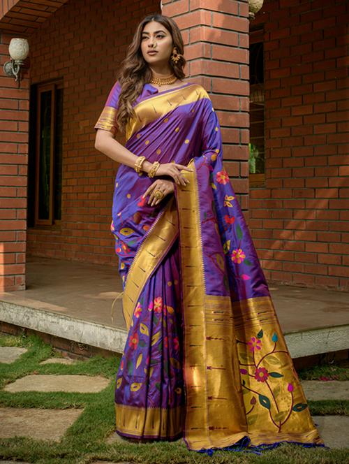women's self design purple colored saree with blouse - 20277681 - Very Small Image - 1