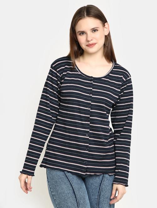 navy blue stripes regular top - 20277773 - Very Small Image - 1
