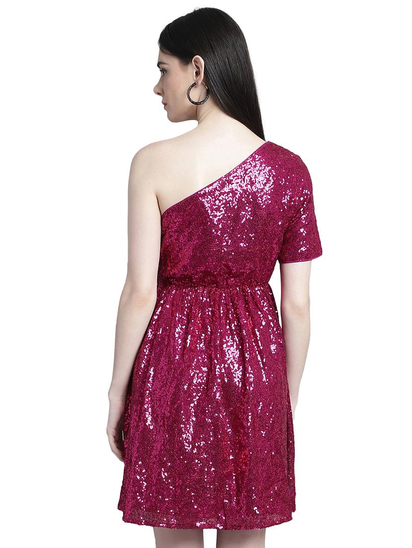 magenta sequin work a-line dress - 20277796 - Standard Image - 2