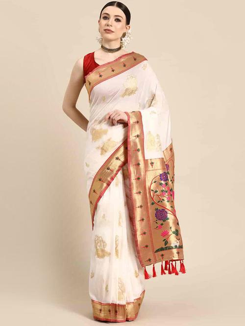 women's self design white colored saree - 20278094 - Very Small Image - 1