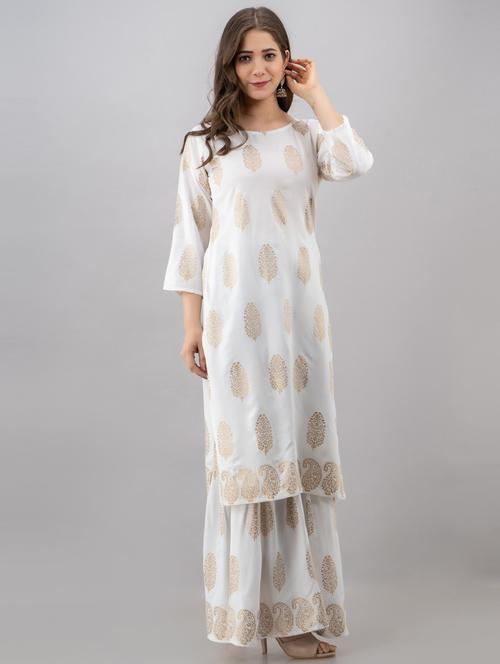 white colored kurta sharara set - 20280758 - Very Small Image - 1
