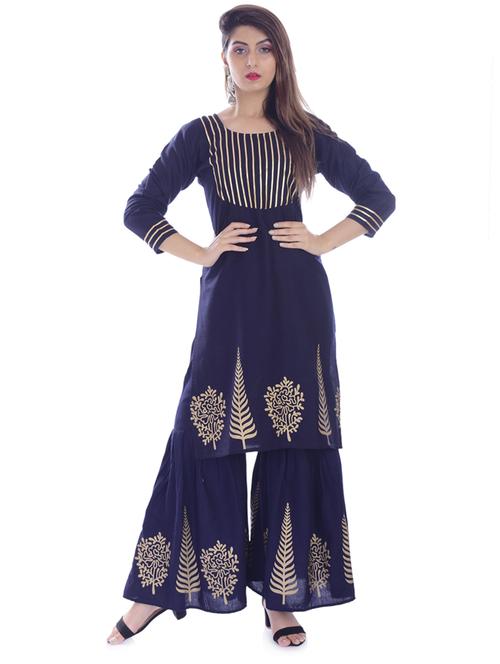 navy blue colored kurta sharara set - 20280776 - Very Small Image - 1