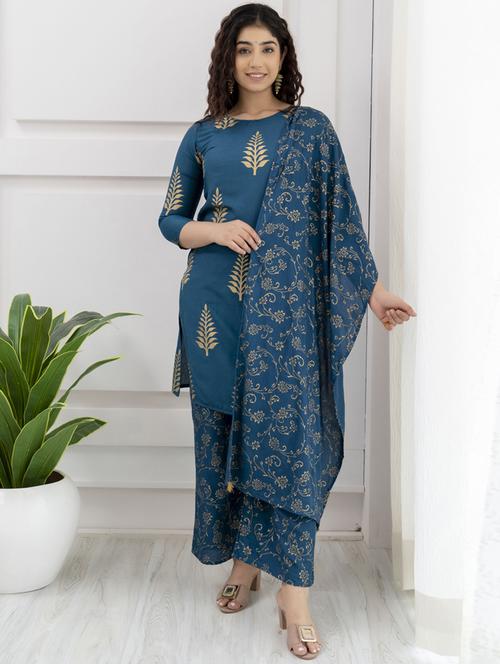 blue colored kurta palazzo set - 20280788 - Very Small Image - 1