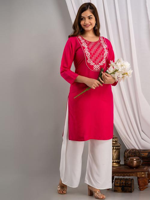 pink colored straight kurta - 20280880 - Very Small Image - 1