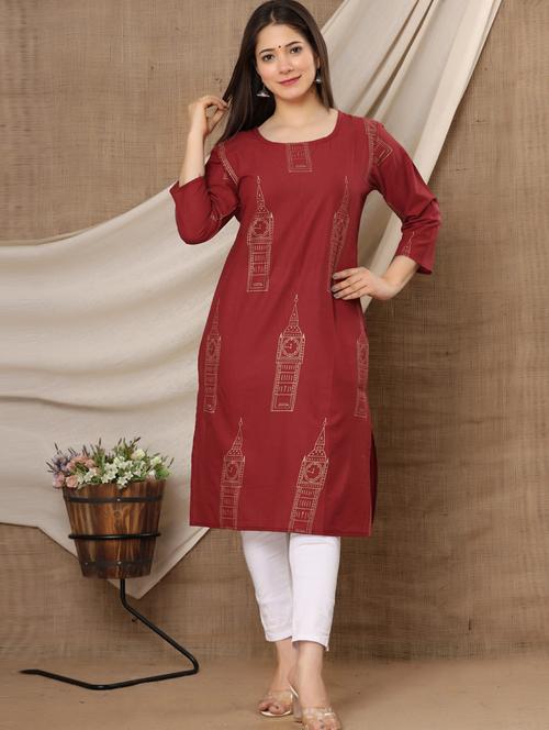 maroon colored straight kurta - 20280970 - Very Small Image - 1