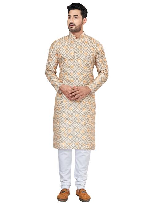 cream cotton silk kurta pyjama ethnic wear set - 20281442 - Very Small Image - 1