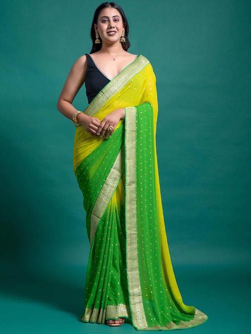 women's bordered green colored saree with blouse - 20281901 - Very Small Image - 1