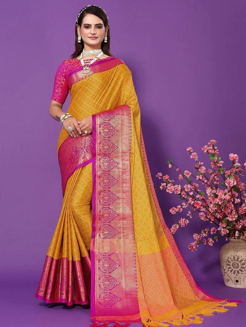 mustard colored gadwal  saree - 20282075 - Very Small Image - 1