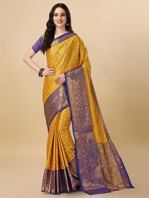 women's self design mustard colored saree - 20282076 - Very Small Image - 1