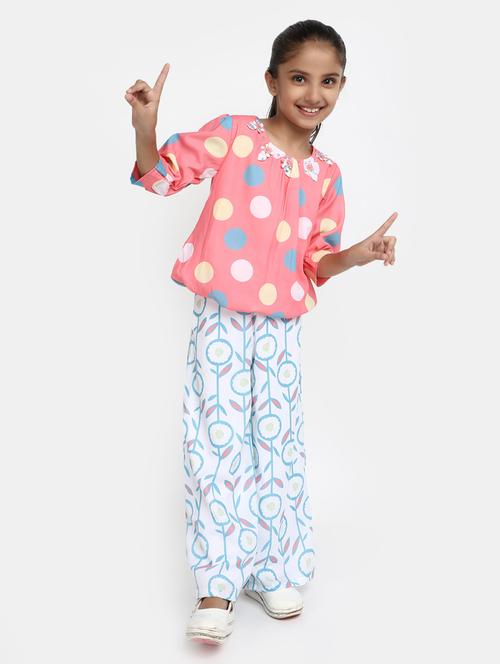 girls pink & blue printed top & pant set - 20282612 - Very Small Image - 1