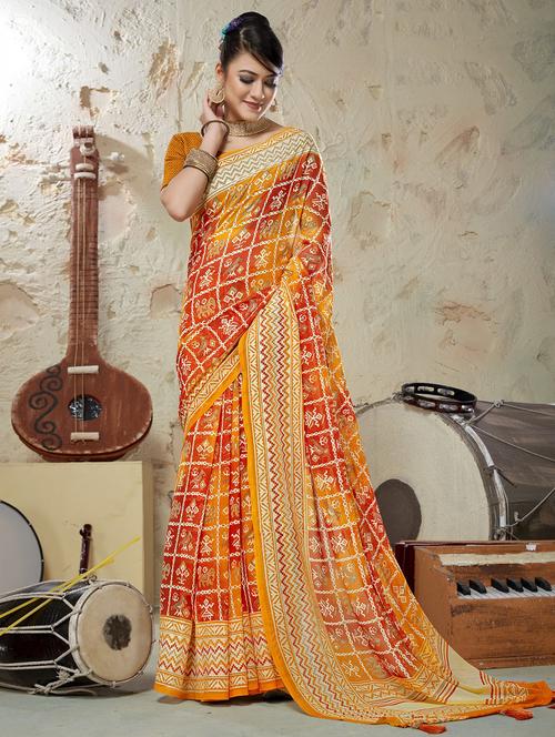 yellow printed saree  - 20282818 - Very Small Image - 1