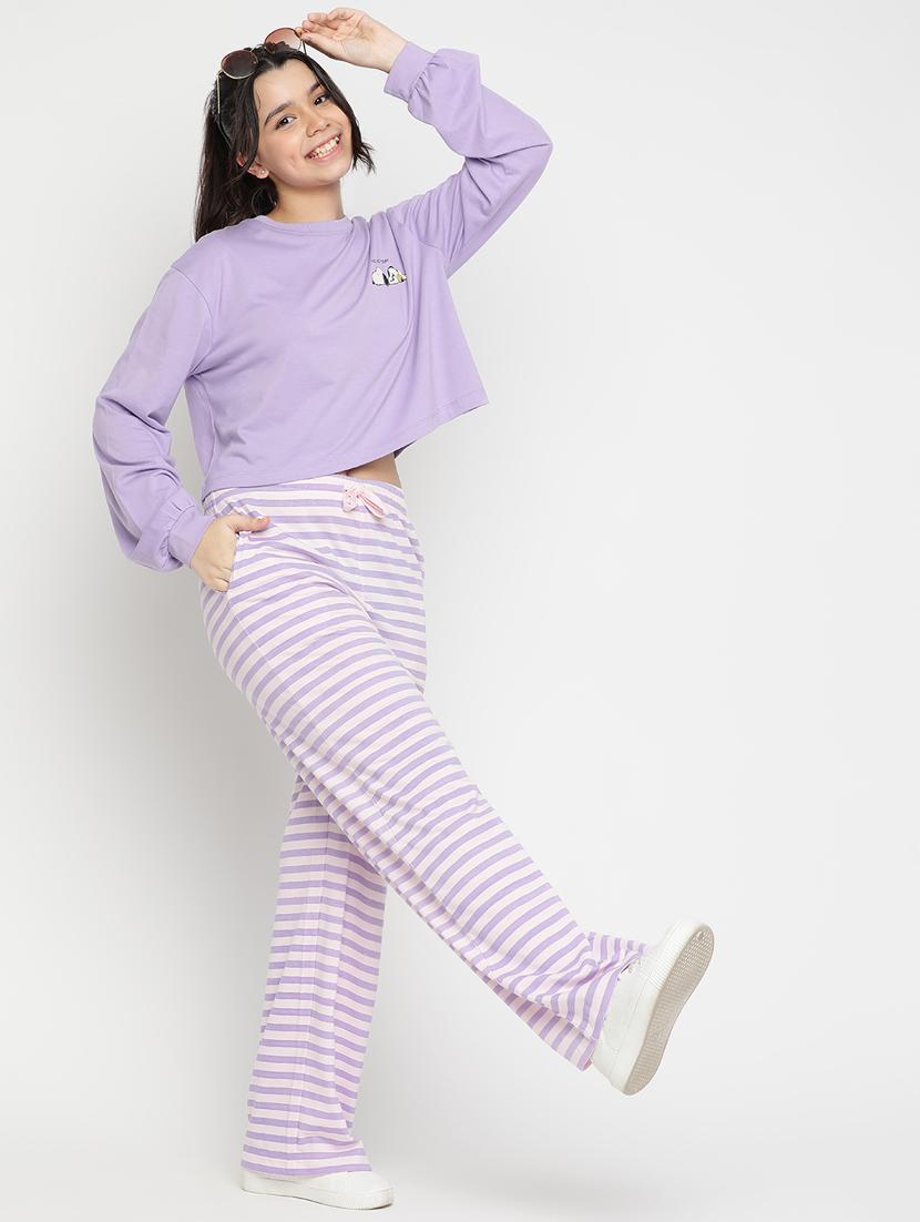 purple stripes print pyjama set nightwear - 20283100 - Standard Image - 2