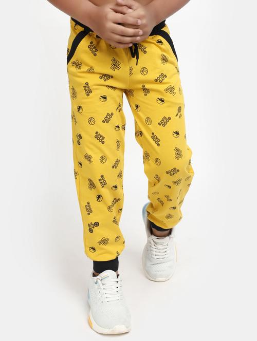 boys yellow printed cotton joggers trousers - 20284186 - Very Small Image - 1