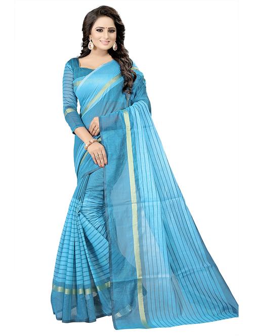 women's stripes teal colored saree with blouse - 20285306 - Very Small Image - 1