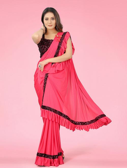 women's bordered pink colored saree with blouse - 20285650 - Very Small Image - 1