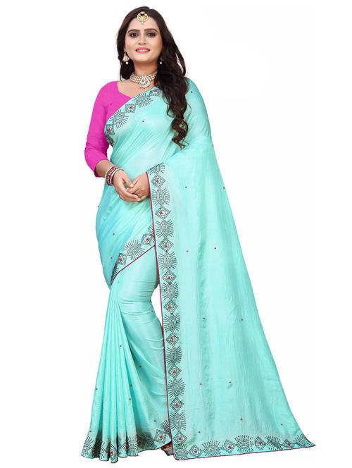 ai aqua colored embellished  saree - 20286426 - Very Small Image - 1