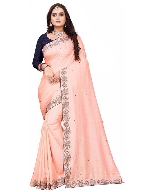 peach colored embellished  saree with blouse - 20286432 - Very Small Image - 1