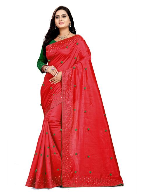 red colored embellished  saree with blouse - 20286470 - Very Small Image - 1