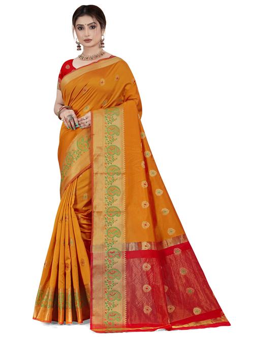 orange colored kanjivaram  saree - 20287344 - Very Small Image - 1