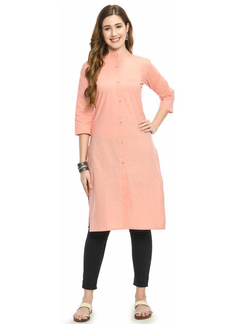 pink solid front slit kurta - 20289027 - Very Small Image - 1
