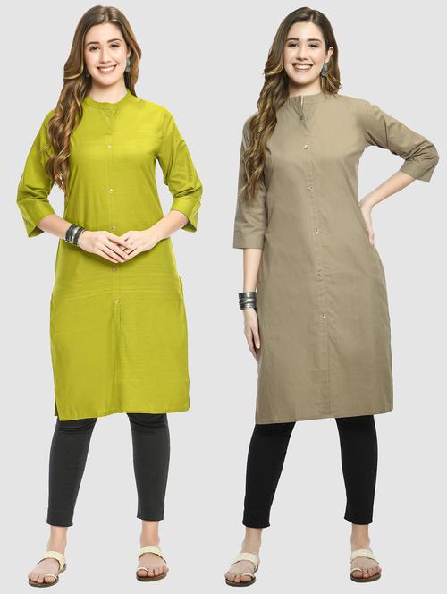 pack of 2 solid front slit kurta combo - 20289054 - Very Small Image - 1