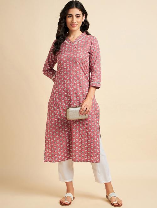 v neck ajrakh printed straight kurta - 20289177 - Very Small Image - 1