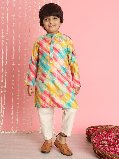boy multi colored printed kurta set with nehru jacket - 20289245 - Very Small Image - 1