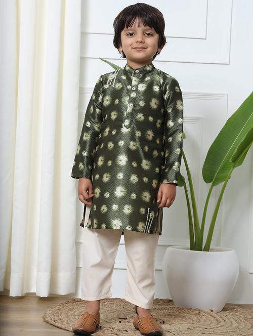 boy olive tie & dye kurta set - 20289246 - Very Small Image - 1