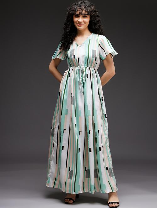  v neck geometric print maxi dress - 20289380 - Very Small Image - 1