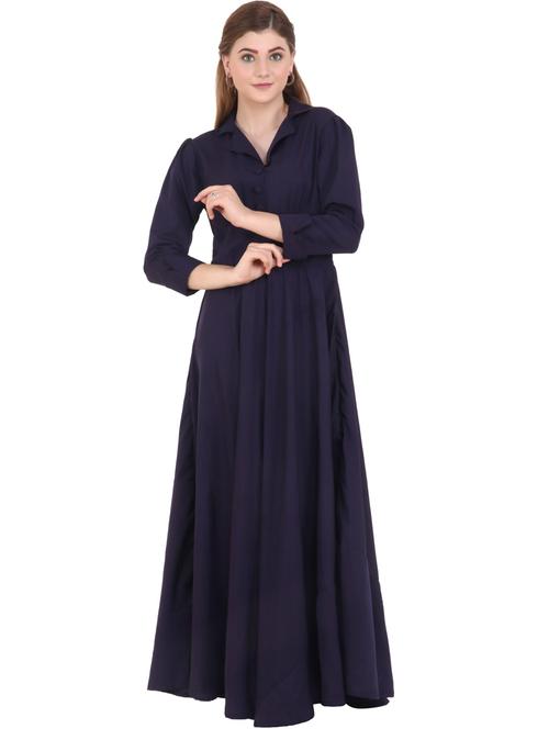 navy blue solid gown dress - 20289459 - Very Small Image - 1